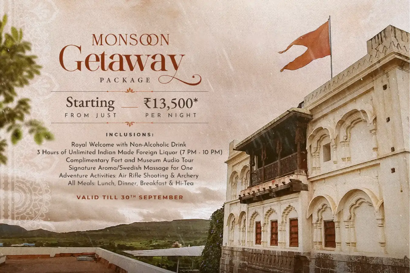 Monsoon Getaway Package Near Mumbai - Fort JadhavGADH offers